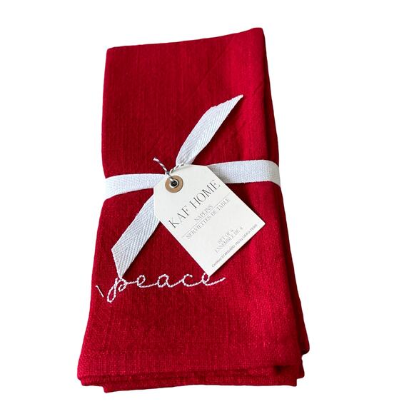 Embroidered PEACE Christmas Dinner Napkins Set of 4 Holiday Red White 20x20 New - Picture 8 of 15